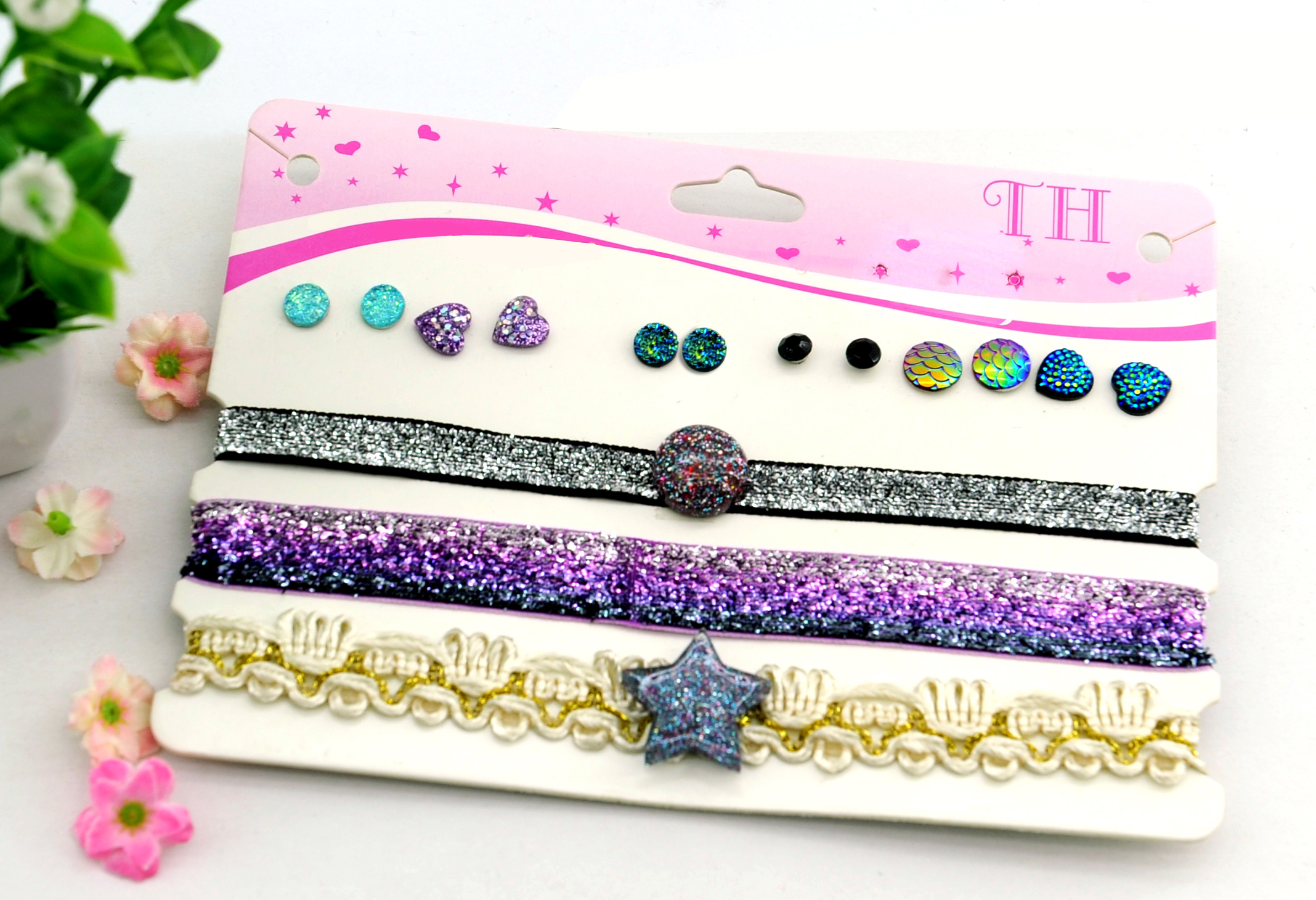 Trio choker and six-on earring set